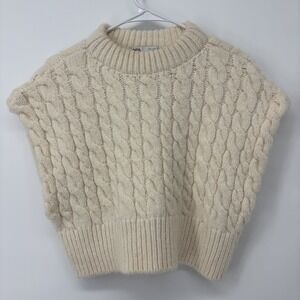 Zara Womens Size Small Ivory Cable Knit Pullover Cropped Sweater Vest
